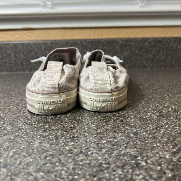 Converse All Star Slip On Beige Pinstriped Canvas Shoes Womens Sz 9 Stretch Back - Picture 9 of 11